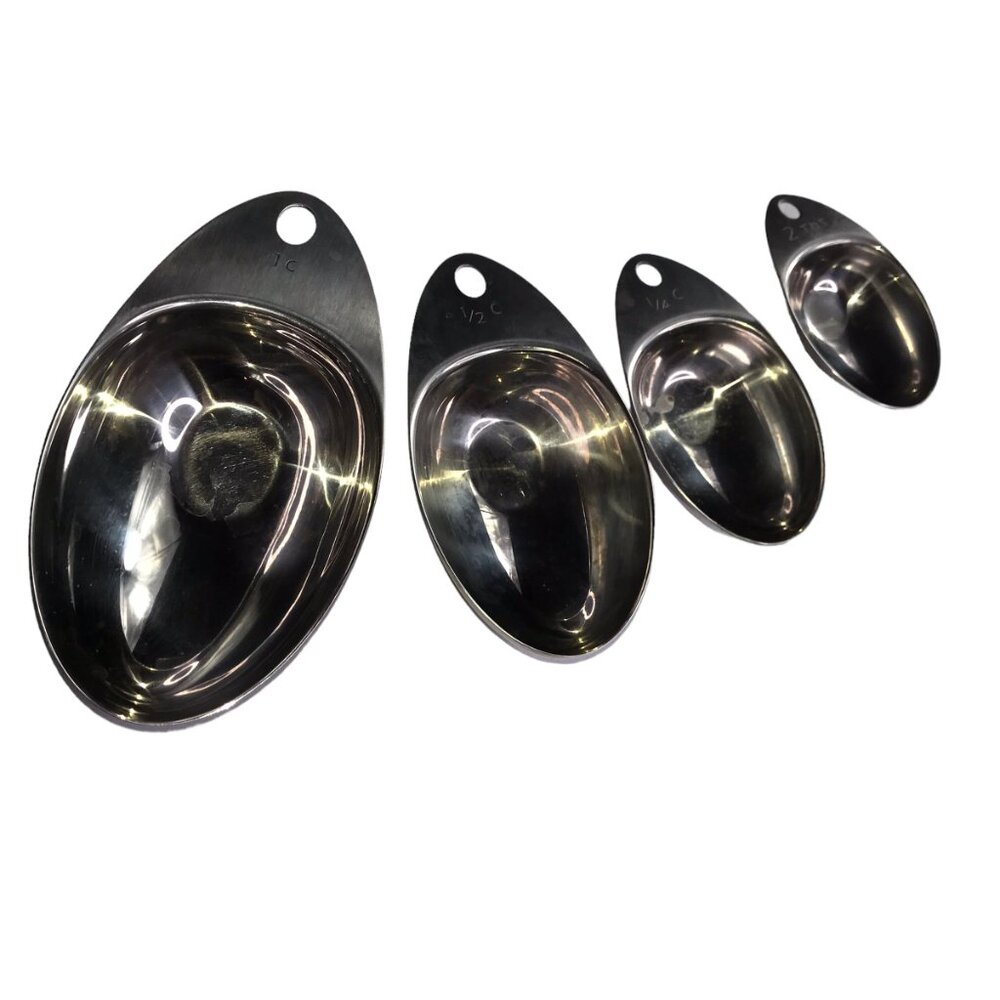 Set of Four Measuring Cups, Stacking / Nesting, Stainless Steel, Scoop
